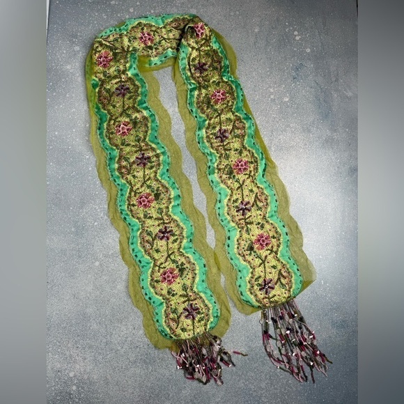 Pazuki Jeweled Embellished Scarf - 100% Silk, Made in London - Picture 2 of 3